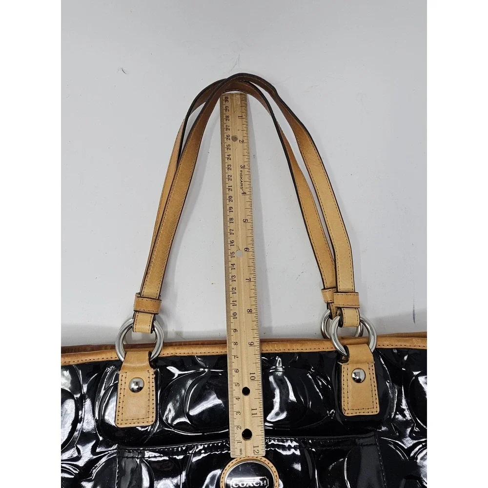 Coach Tote Bag Womens Medium Black Signature C Patent Leather Shoulder Purse